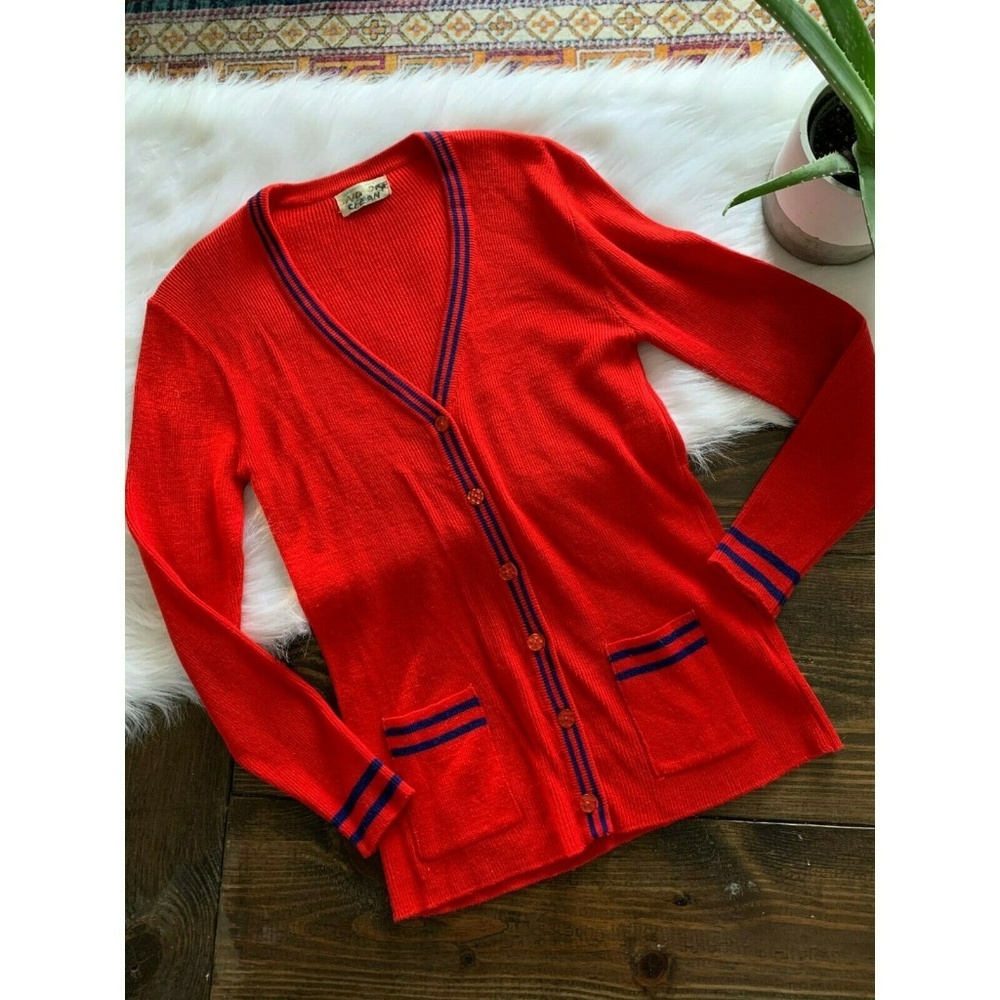Vintage Fully Fashioned Red Button V Neck Cardigan